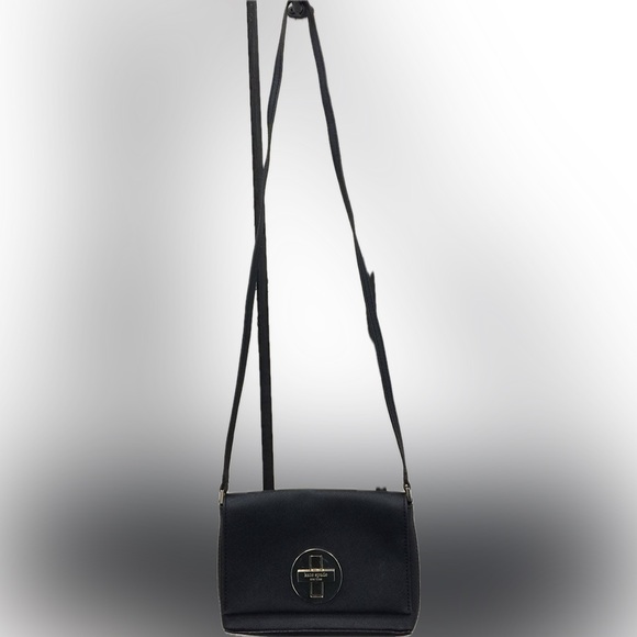 KATE SPADE : Crossbody Black Leather Bag, with stripped lining. - Picture 3 of 5